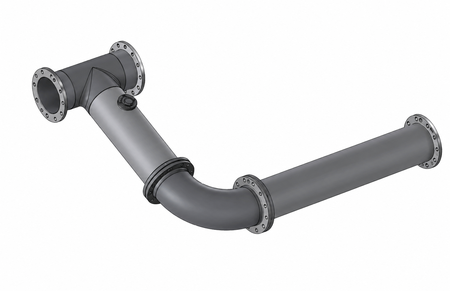 CAD-Modell einer Rohrleitung mit Flanschen